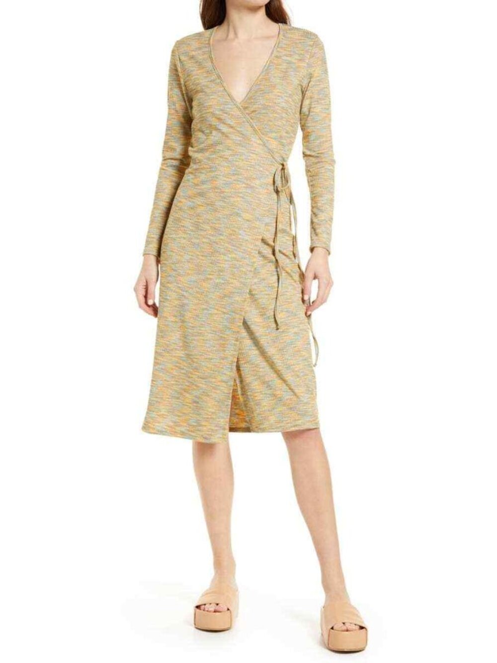 Lisa Says Gah Lucille Long Sleeve Cotton Wrap Midi Dress